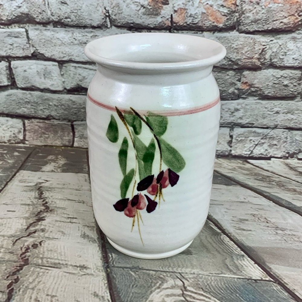 Studio Art Pottery Hand Painted Utensil Crock Vase